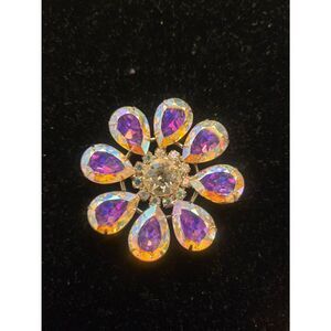 Kirks Folly Vintage Irridescent Rhinestone Floral Silver Tone Pendant